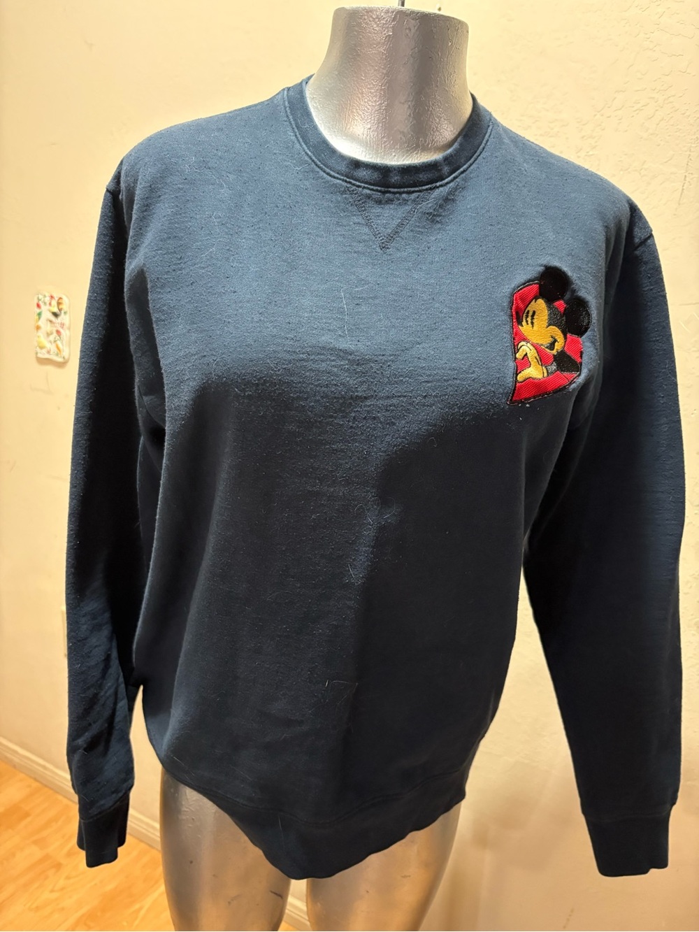 Men's Navy Crewneck Sweatshirt with Embroidered Cartoon Patch